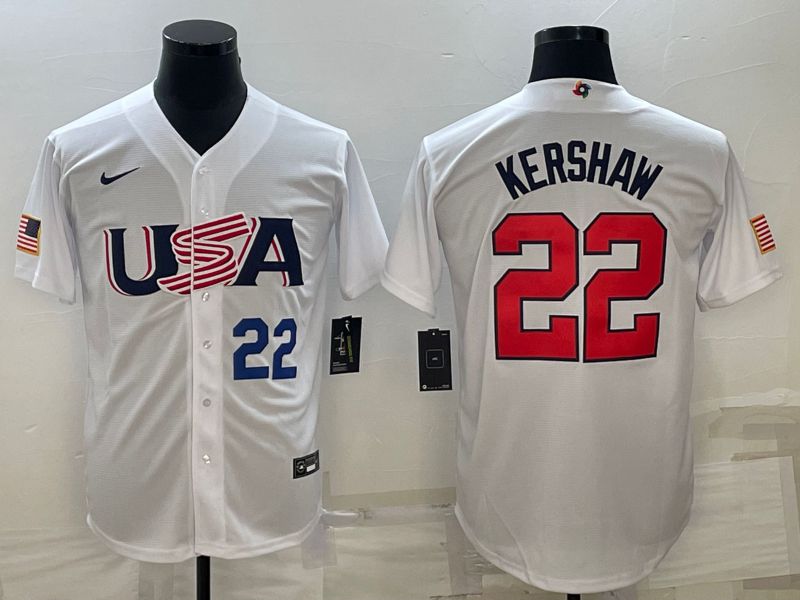 Men 2023 World Cub USA #22 Kershaw White Nike MLB Jersey